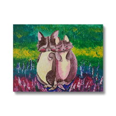 Fox Couple In Flower Field Canvas