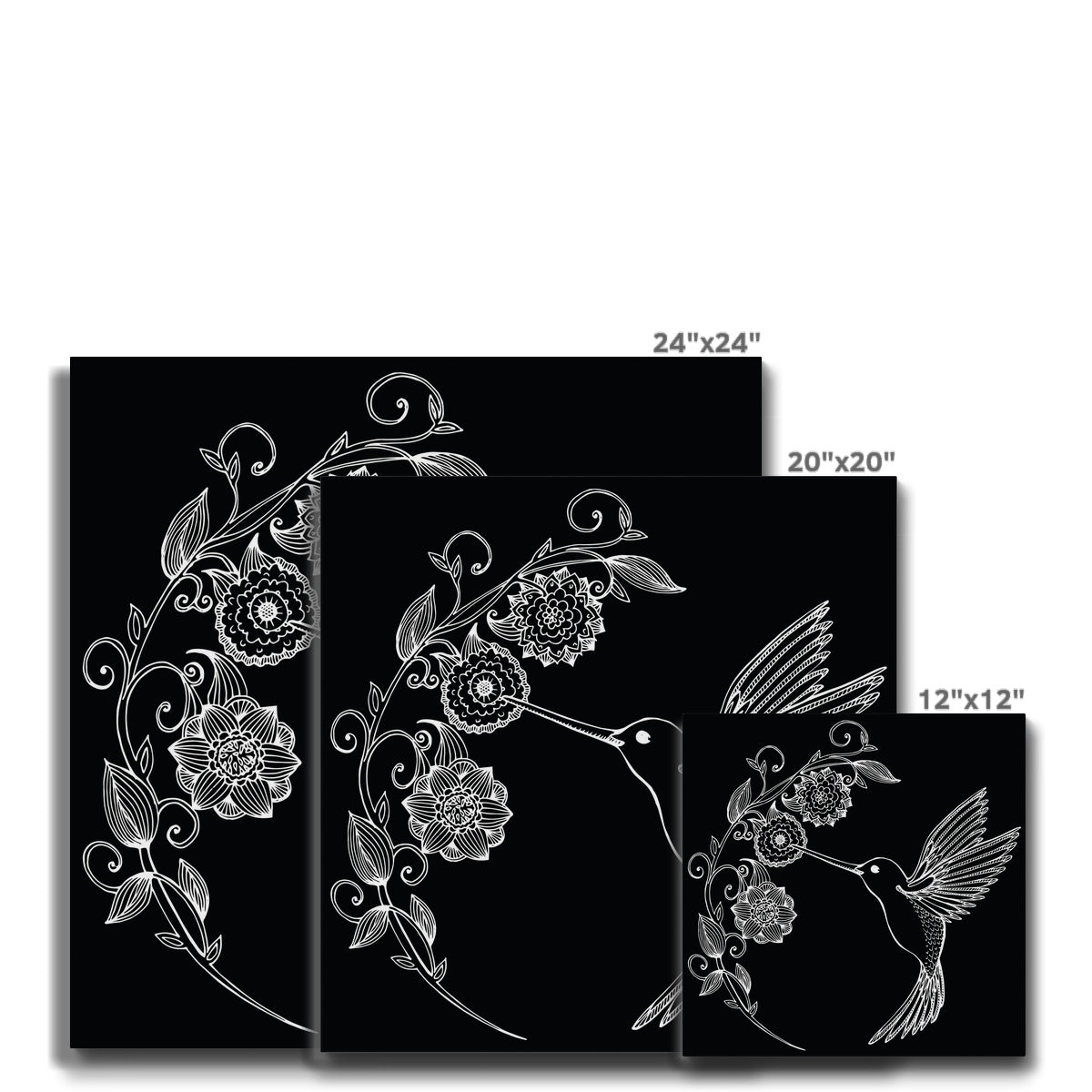 Black & White Hummingbird Illustration Canvas