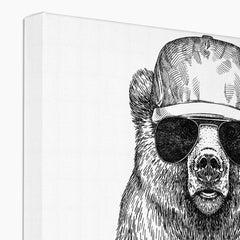 Black & White Bear With Glasses Sketch Canvas