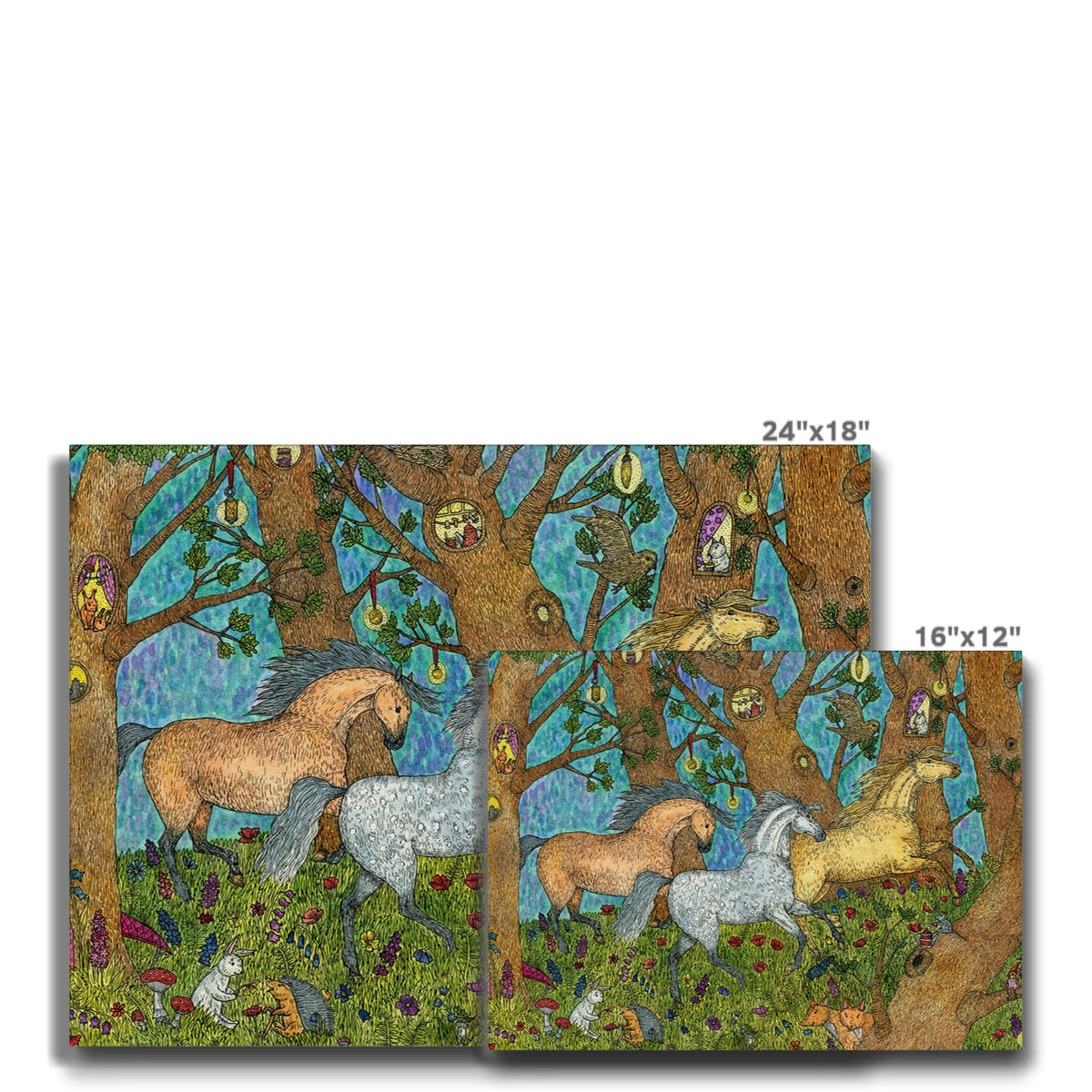 Three Horses In Forest Canvas