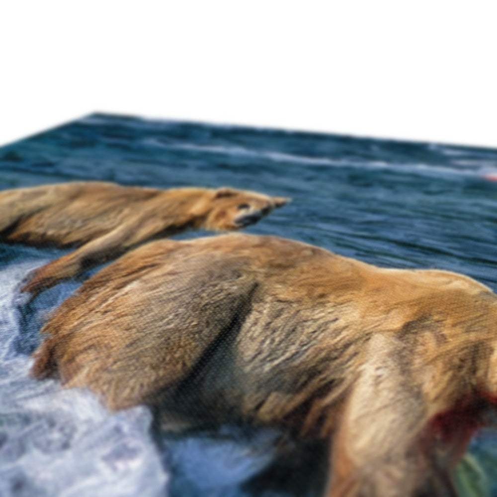 Grizzly Bear In Water Art Canvas