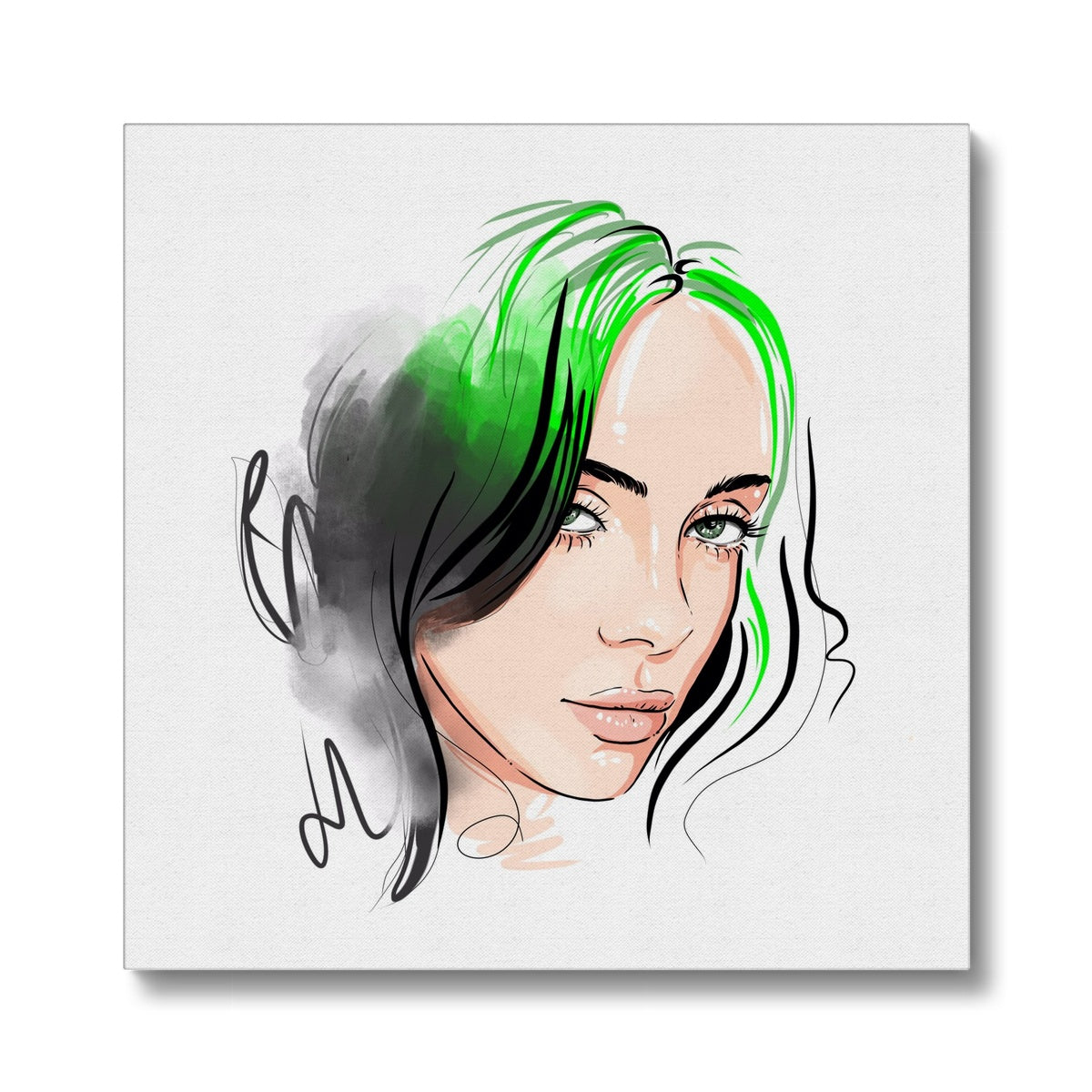 Billie Ellish Green Illustration Canvas