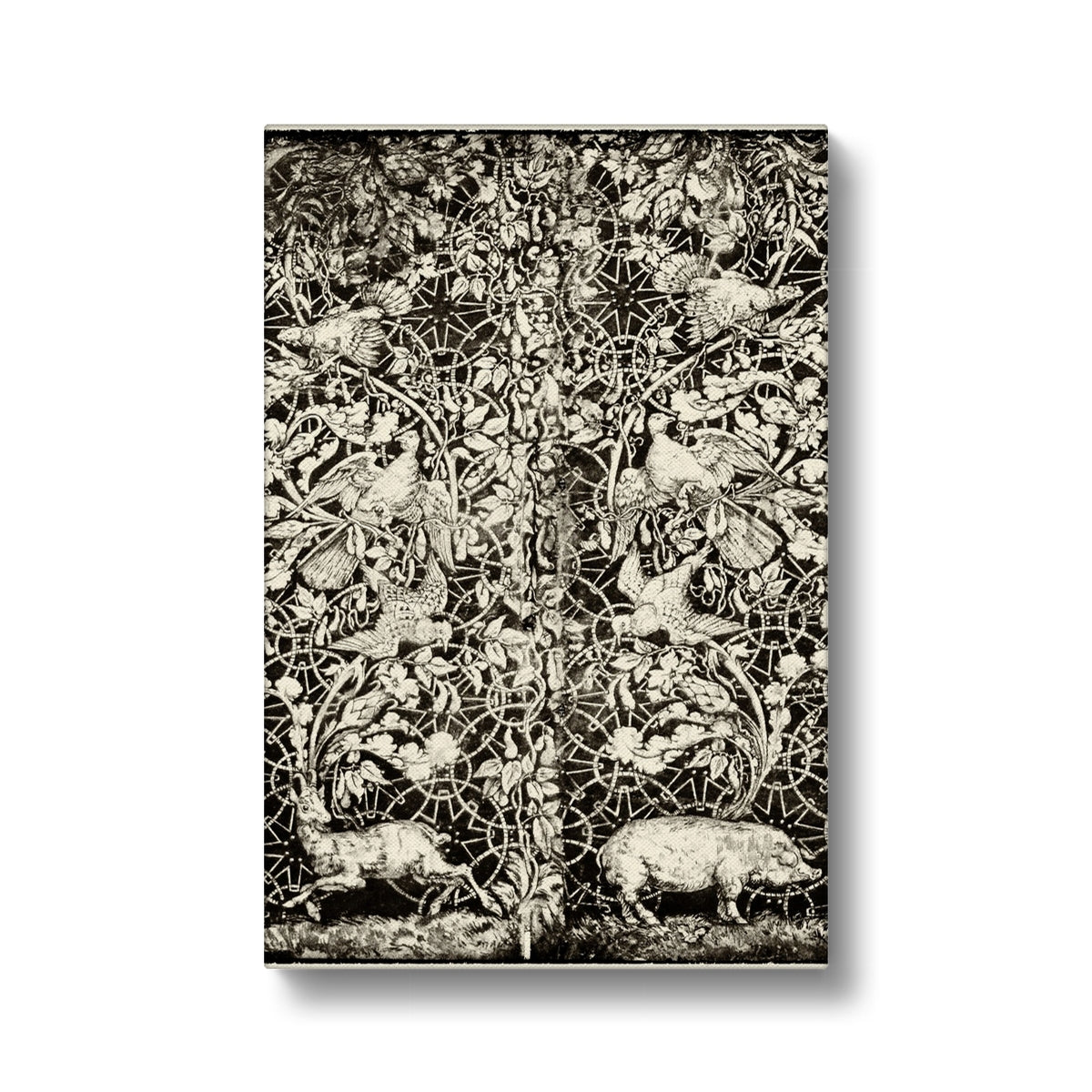 Black & White Pigeons & Leaves Art Canvas