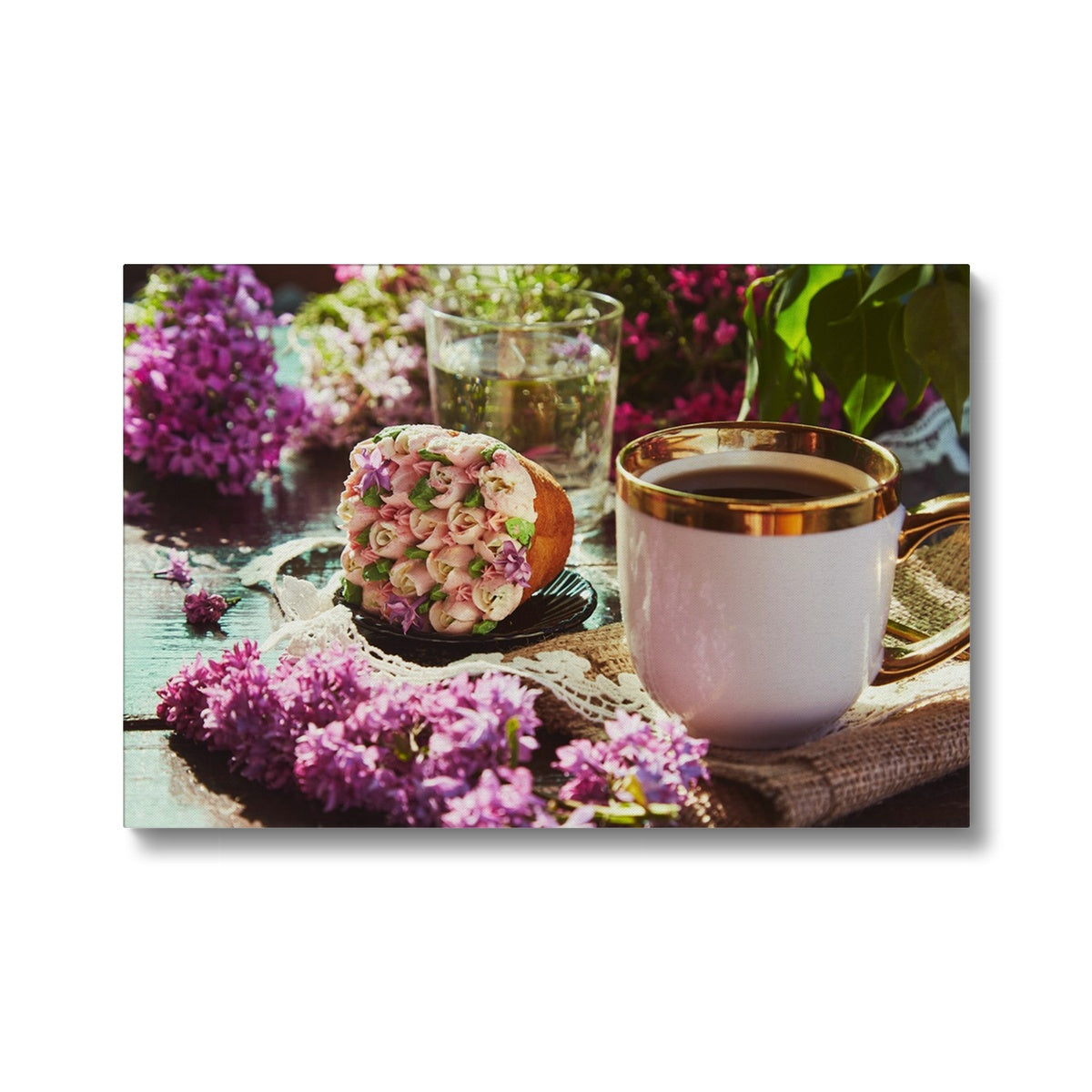 Aesthetic Little Pink Flowers & Tea Canvas