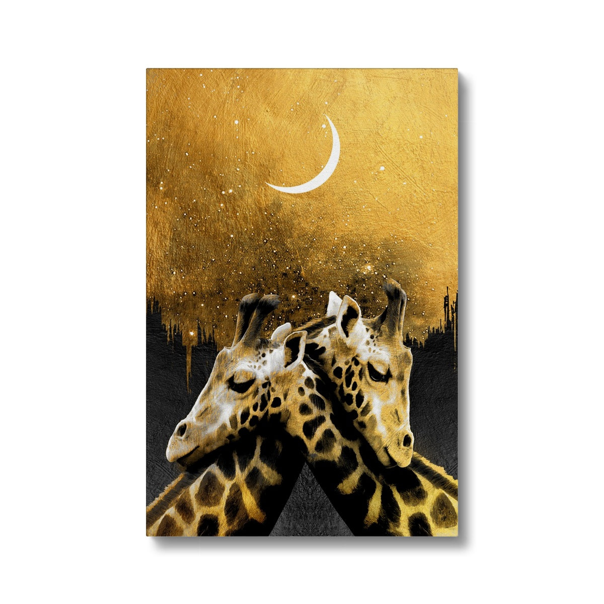 Black & Gold Giraffe Couple Canvas