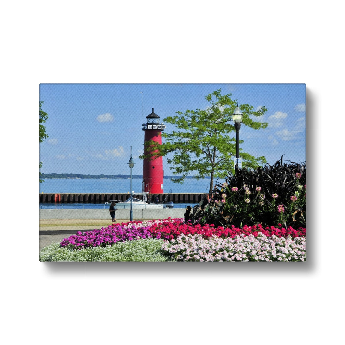 Flowers & Milwaukee Pierhead Lighthouse Canvas