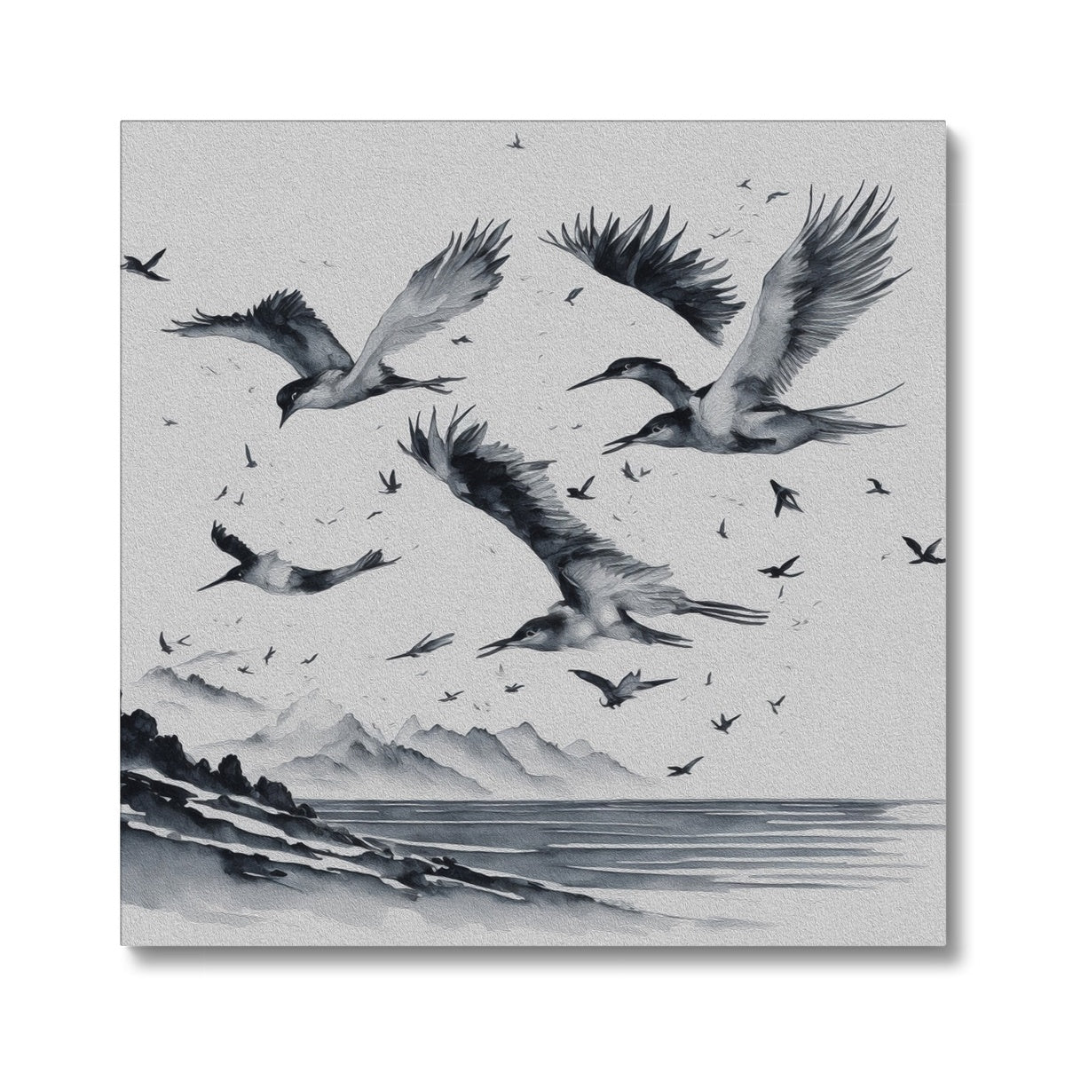 Black & White Painting Of Swans Canvas