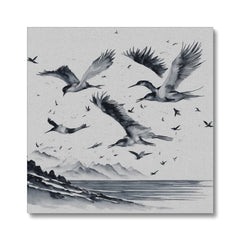 Black & White Painting Of Swans Canvas