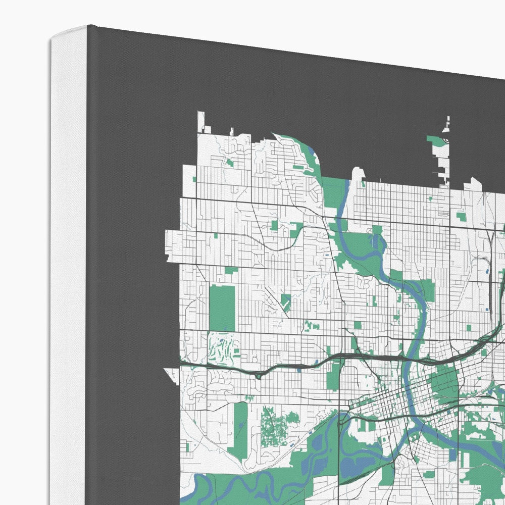 Green & White Des Moines Iowa Skyline Graphics Canvas