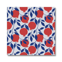 Pomegranates White & Blue Seamless Print Canvas