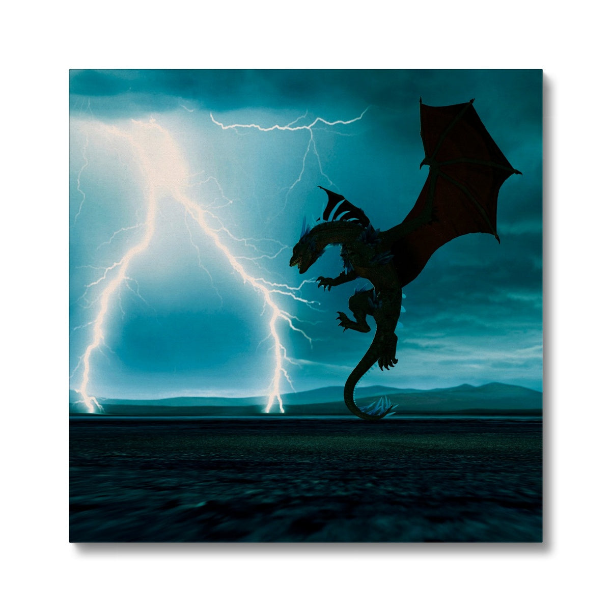 Blue Lightning Dragon Art Canvas