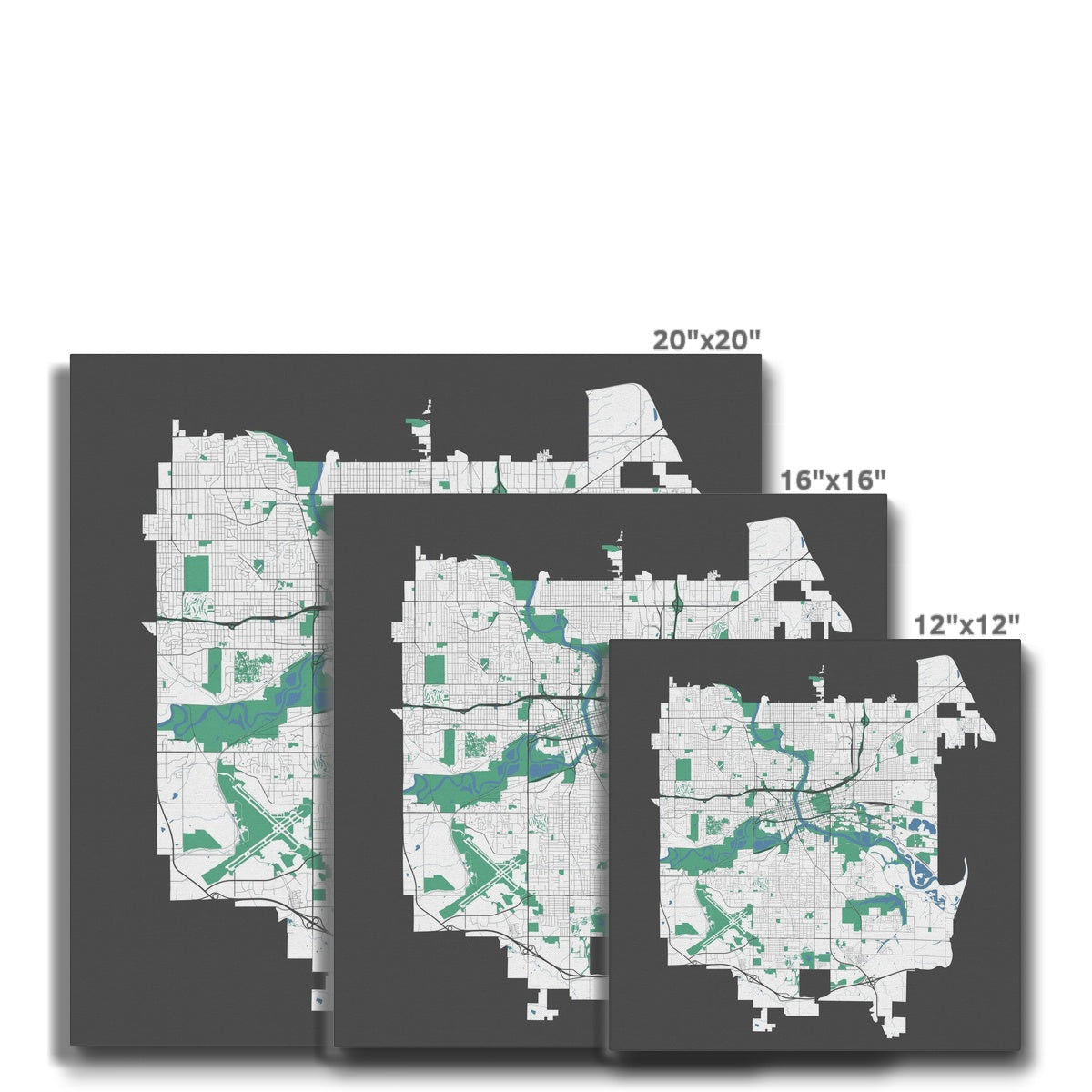 Green & White Des Moines Iowa Skyline Graphics Canvas