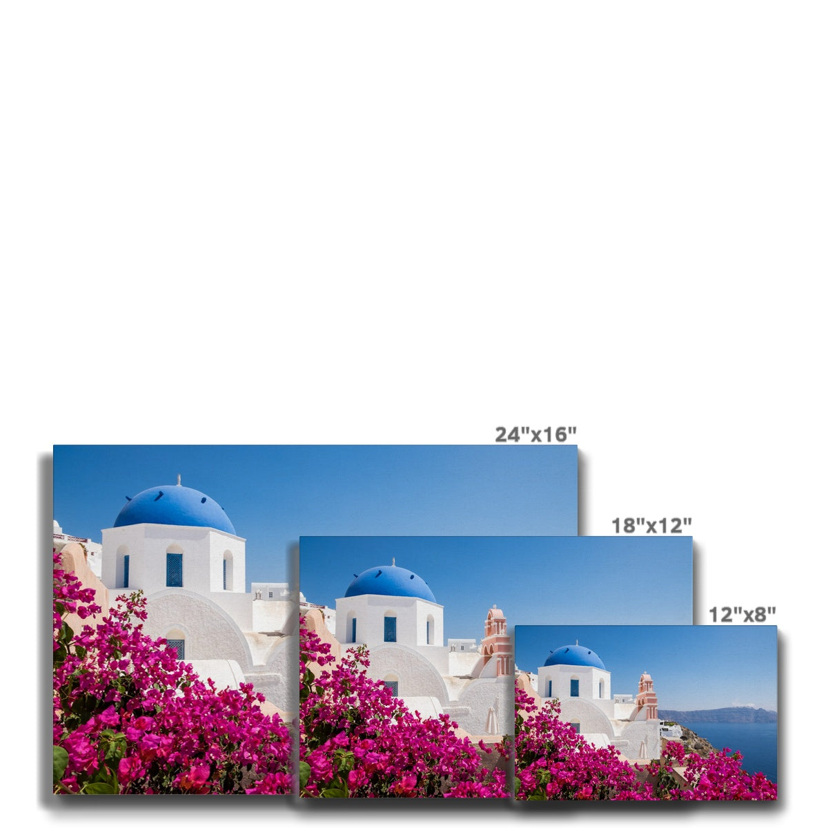 Pink Flower & Blue Dome Church Santorini Canvas