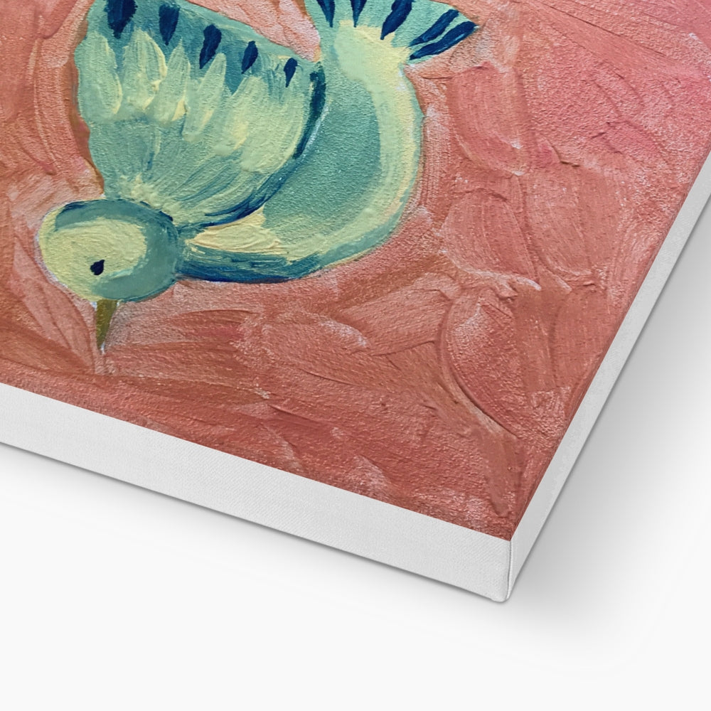 Cute Blue Flying Birdie Canvas