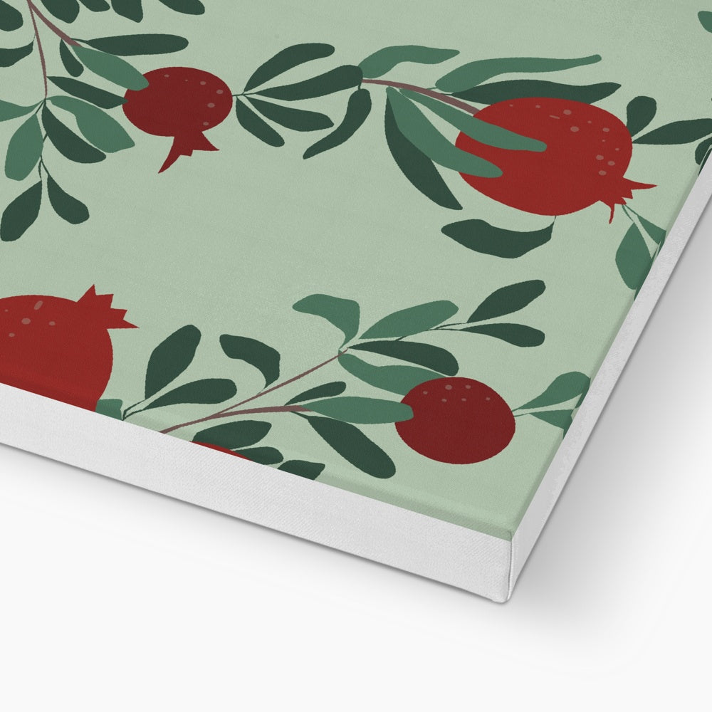 Pomegranates Green Seamless Print Canvas