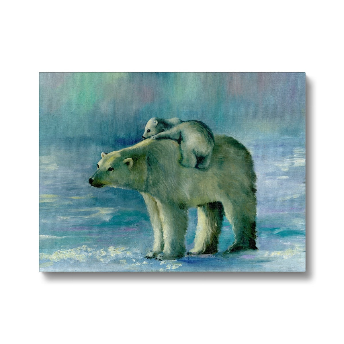 Baby Polar Bear With His Mama Canvas