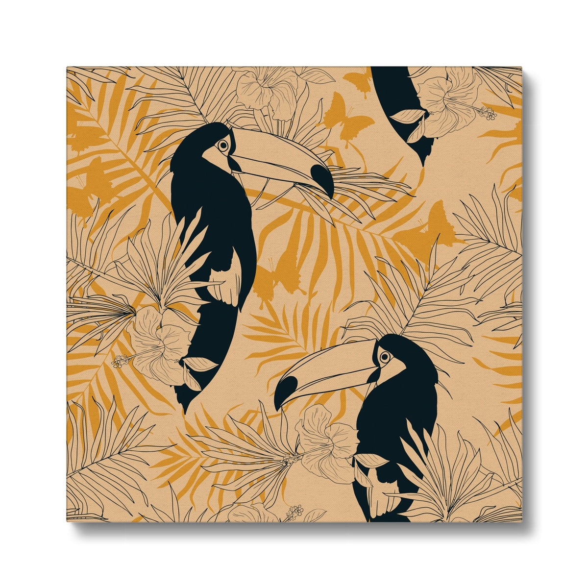 Beige Seamless Print Of Toucans Canvas