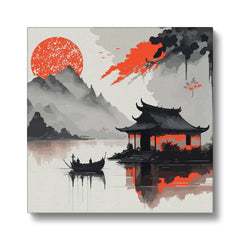 Painting Of Japanese Lake Canvas