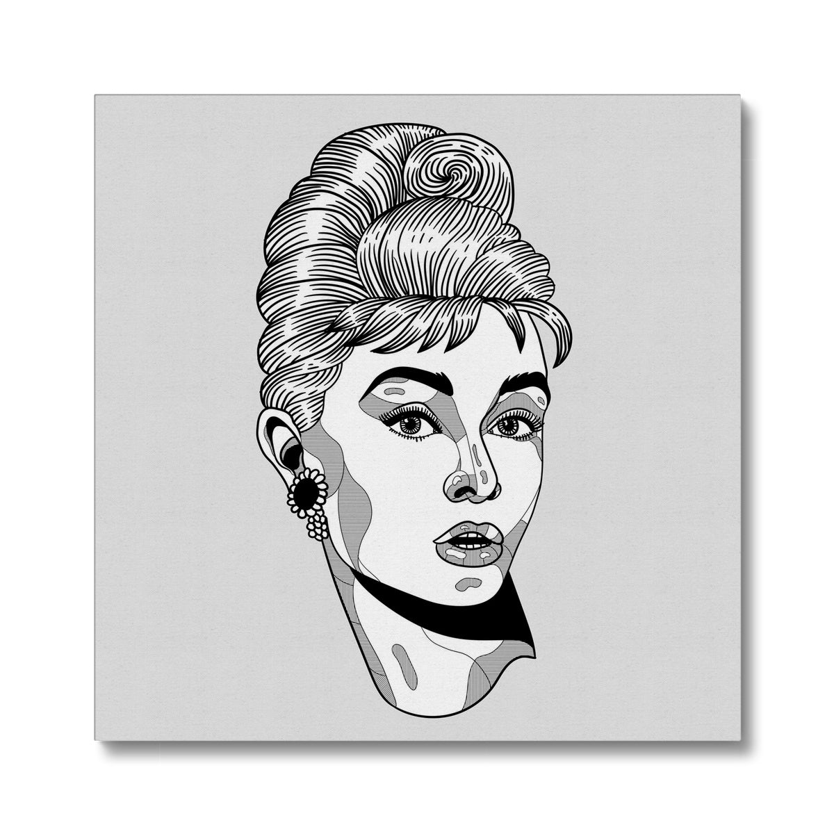 Grayscale Audrey Hepburn Illustration Canvas
