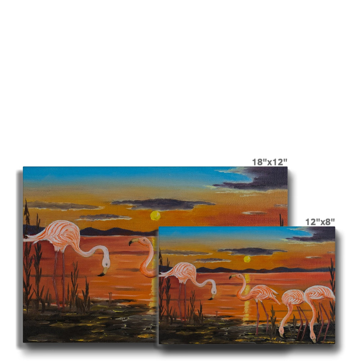 Flamingos, Beach & Sunset Canvas