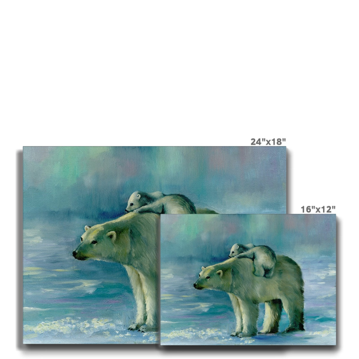 Baby Polar Bear With His Mama Canvas