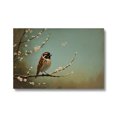 Small Sparrow & Cherry Blossom Canvas