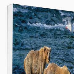 Grizzly Bear In Water Art Canvas