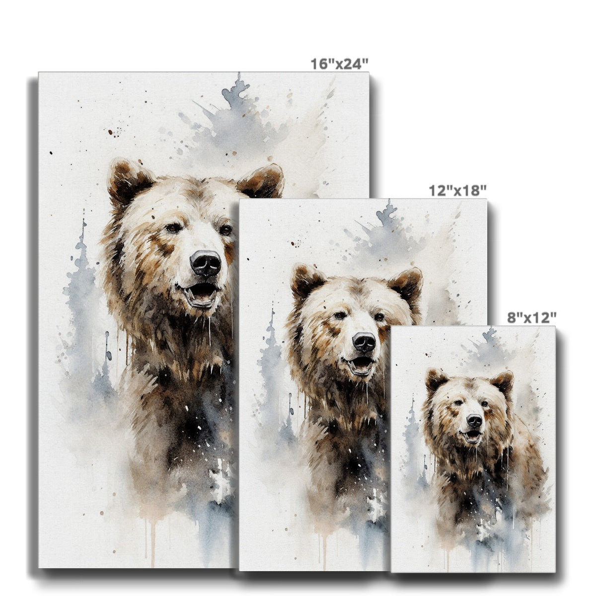 Grizzly Bear Watercolour Art Canvas