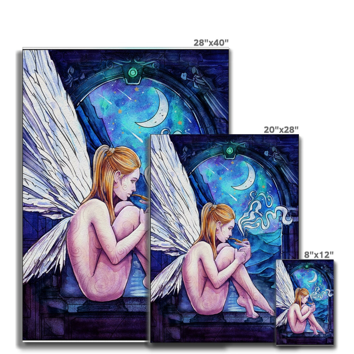 Fairy & Crescent Moon Paint Illustration Canvas