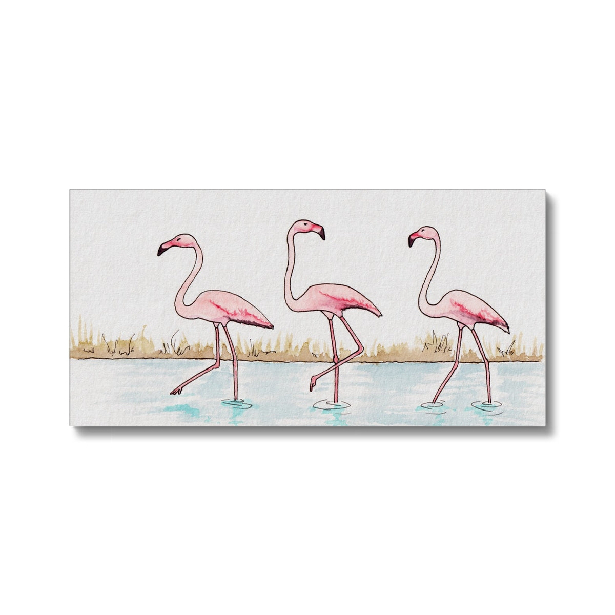 Three Flamingos In Lake Portrait Canvas