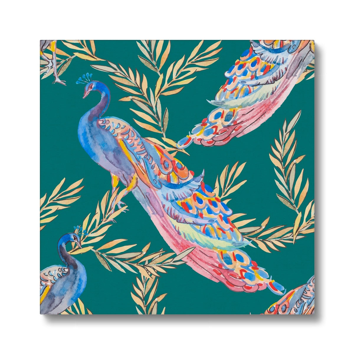 Multicolor & Blue Peacock Seamless Print Canvas