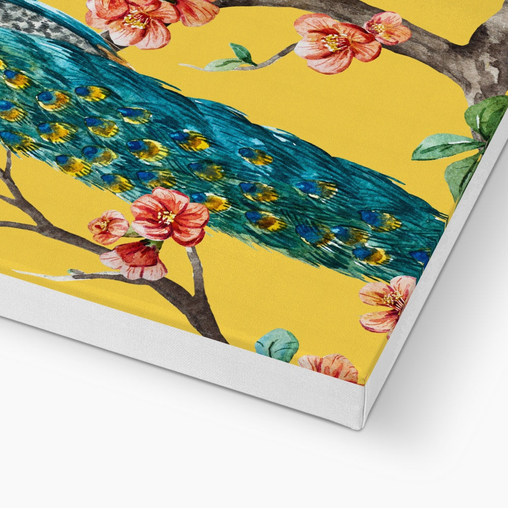 Yellow Seamless Peacock Print Canvas