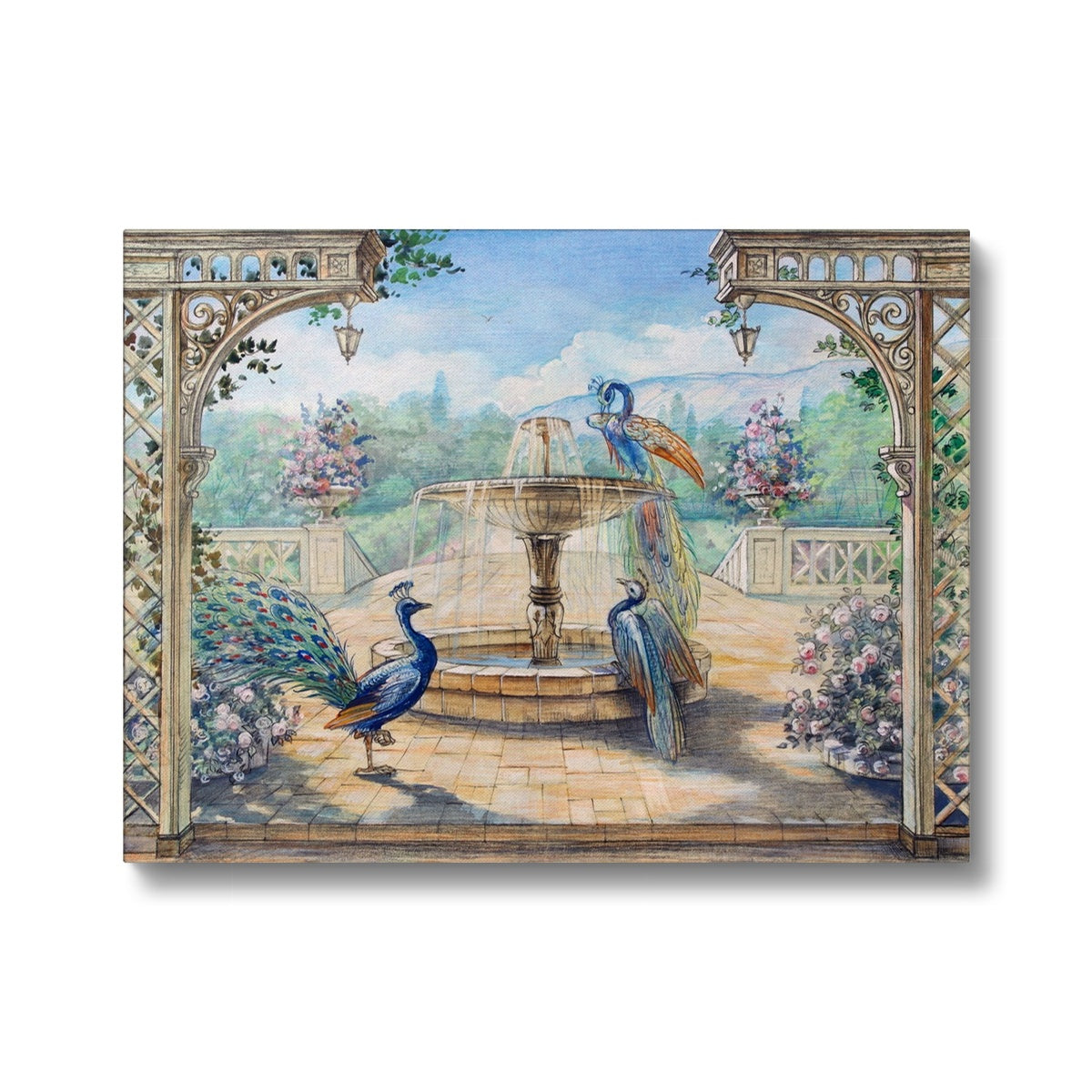 Peacock & Fountain Painting Canvas