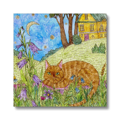 Orange Cat In A Garden Painting Canvas