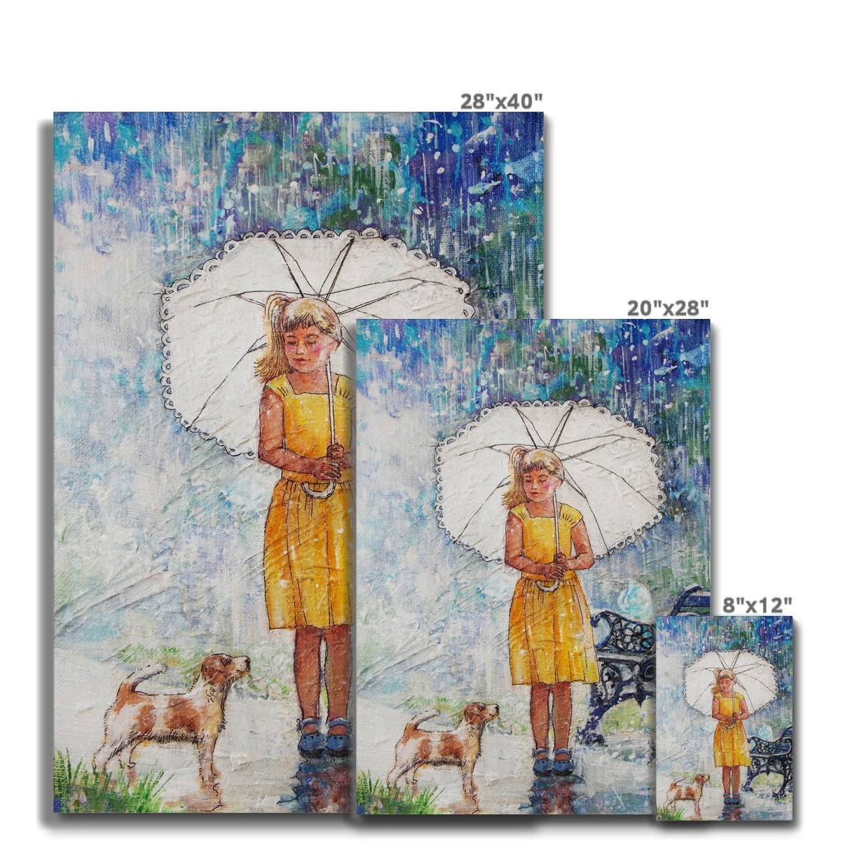 Girl & Puppy In Rain Canvas