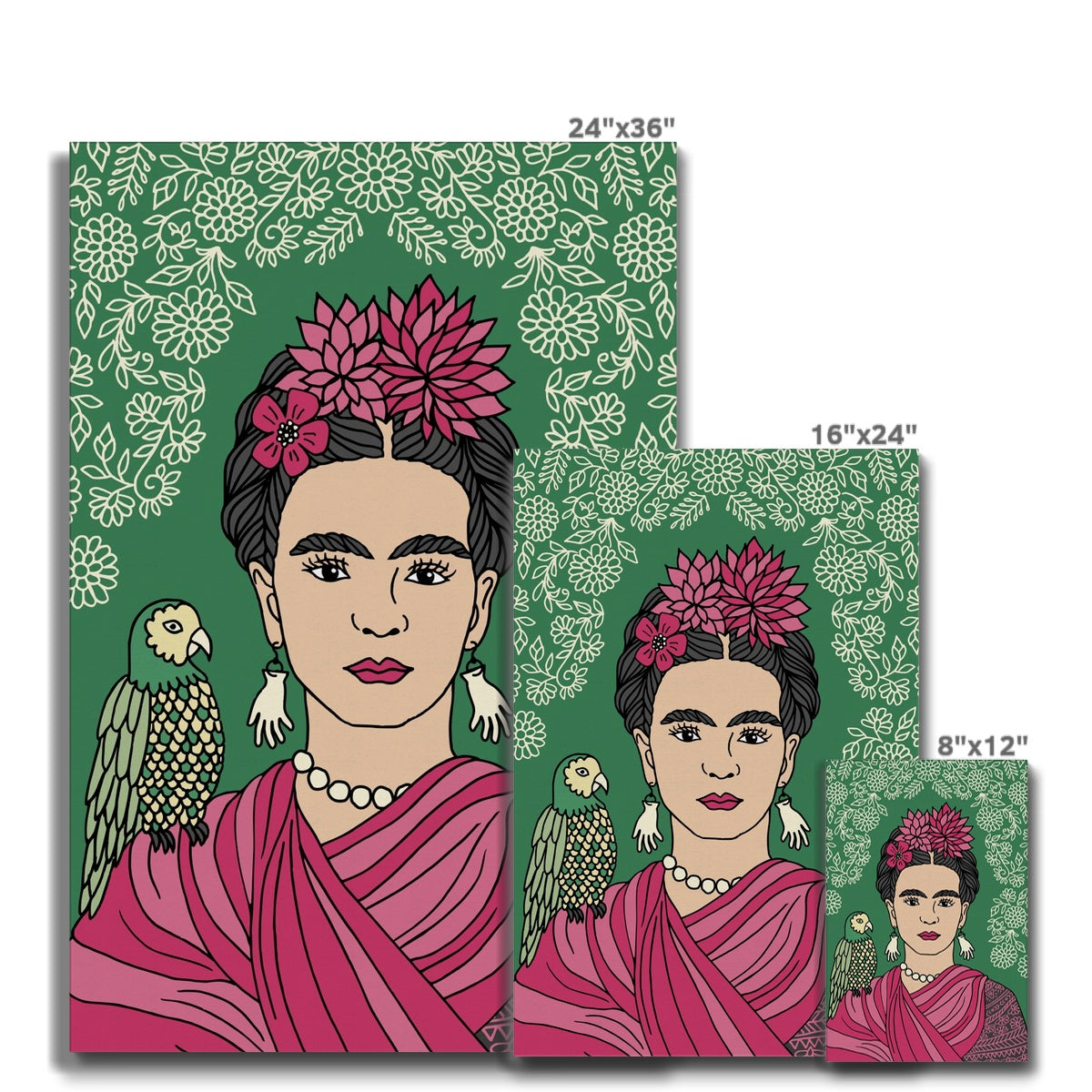 Green Parrot & Farida Kahlo Canvas