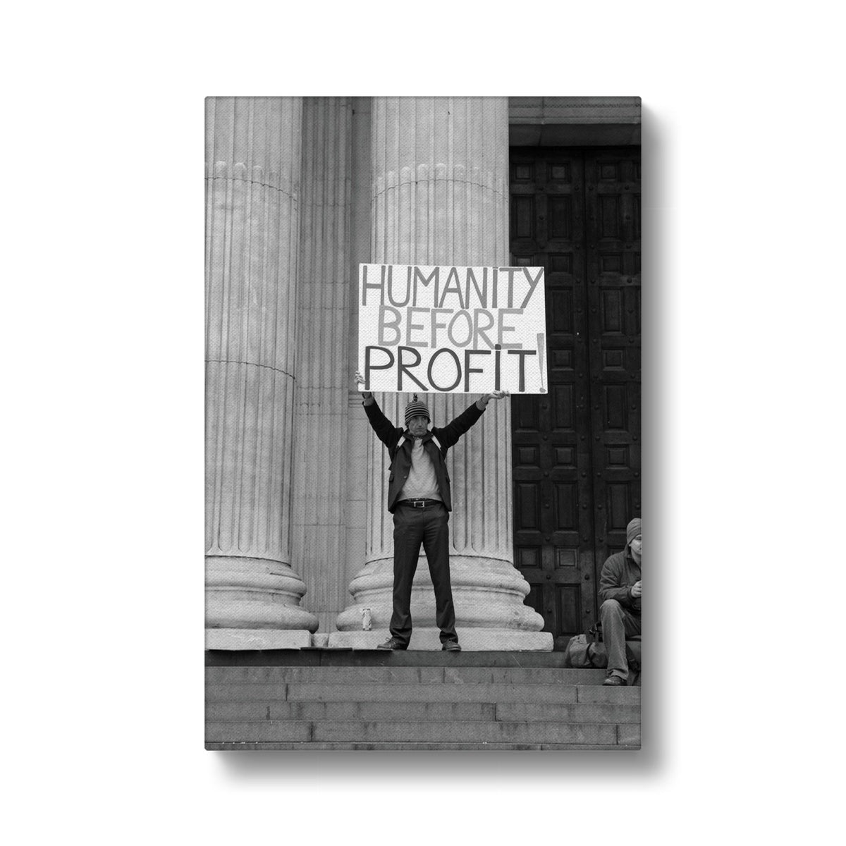 Monochrome 'Humanity Before Profit' Art Canvas