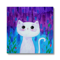 Amazed White Cat Painting Canvas