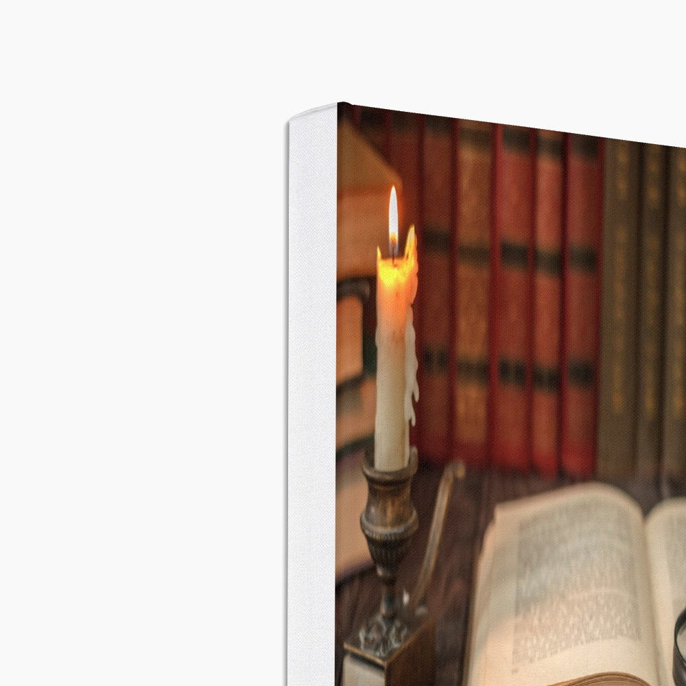 Book, Candle & Microscope Art Canvas