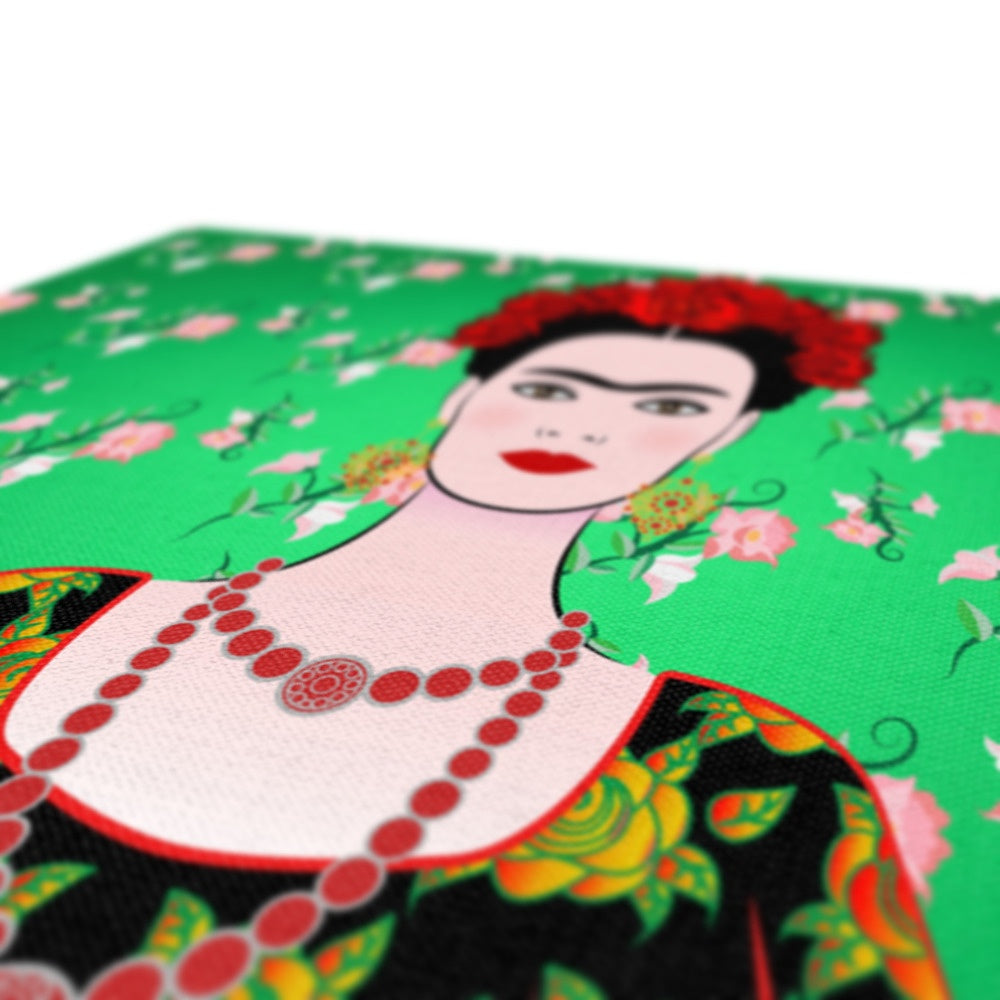 Green Floral Seamless Farida Kahlo Print Canvas