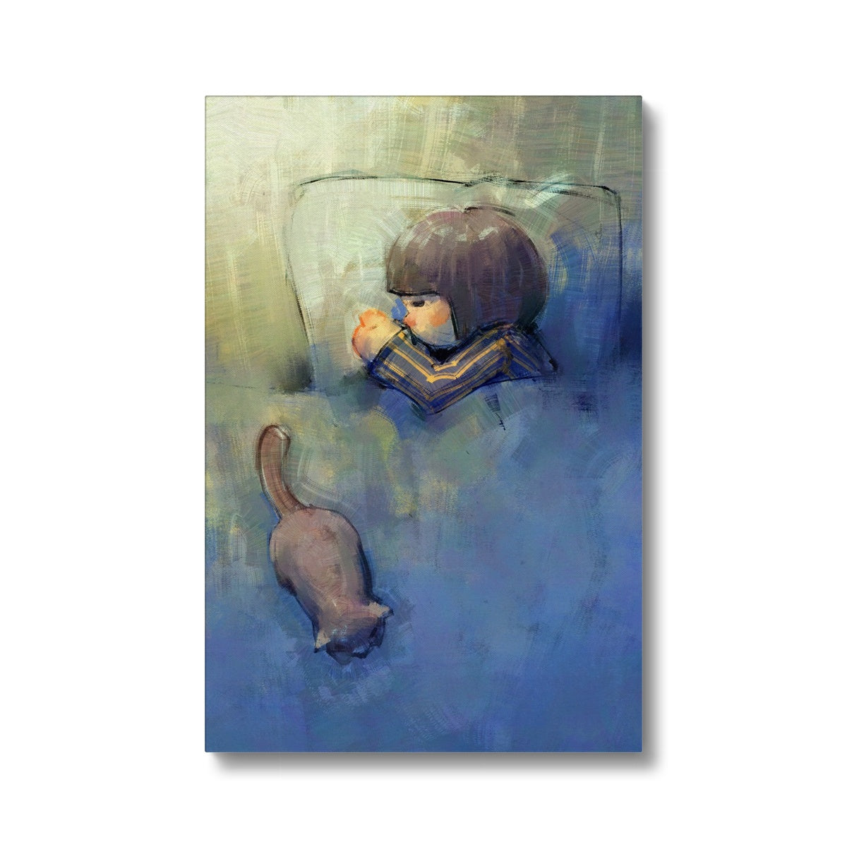 Sleeping Cat & Kid Painting Canvas