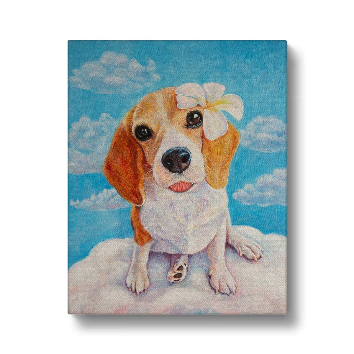 Flower, Basset Hound & Clouds Painting Canvas