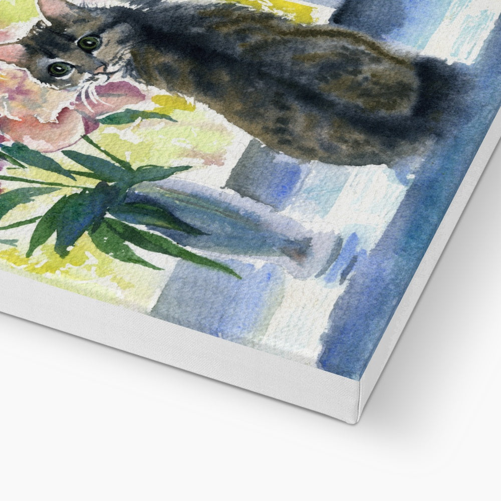 Cat With A Flower Vase Canvas