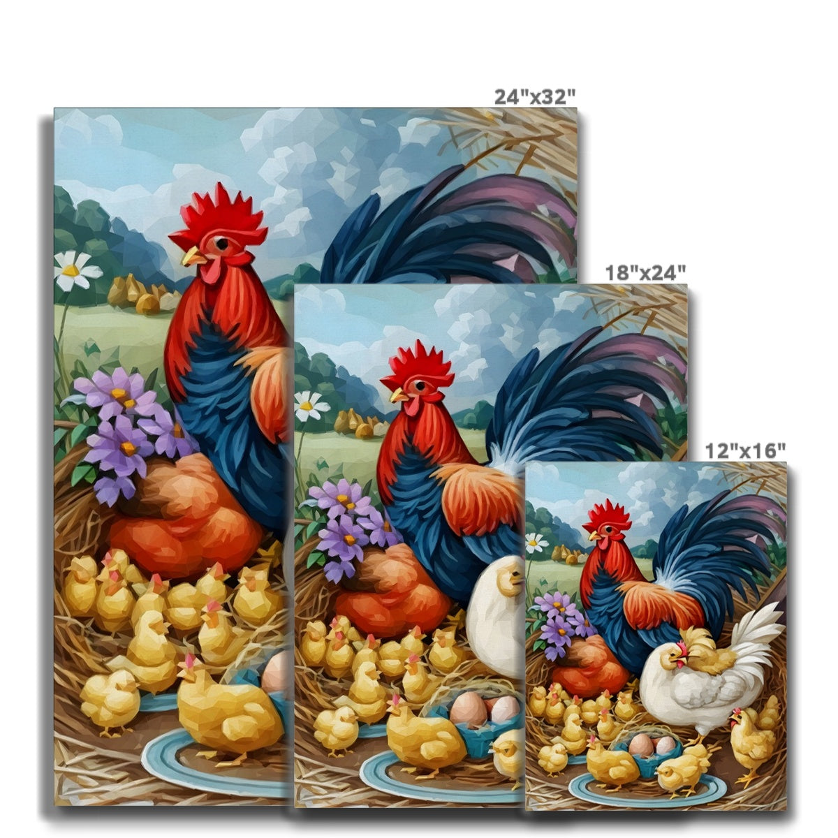 Flowers & Chicken Family Art Canvas