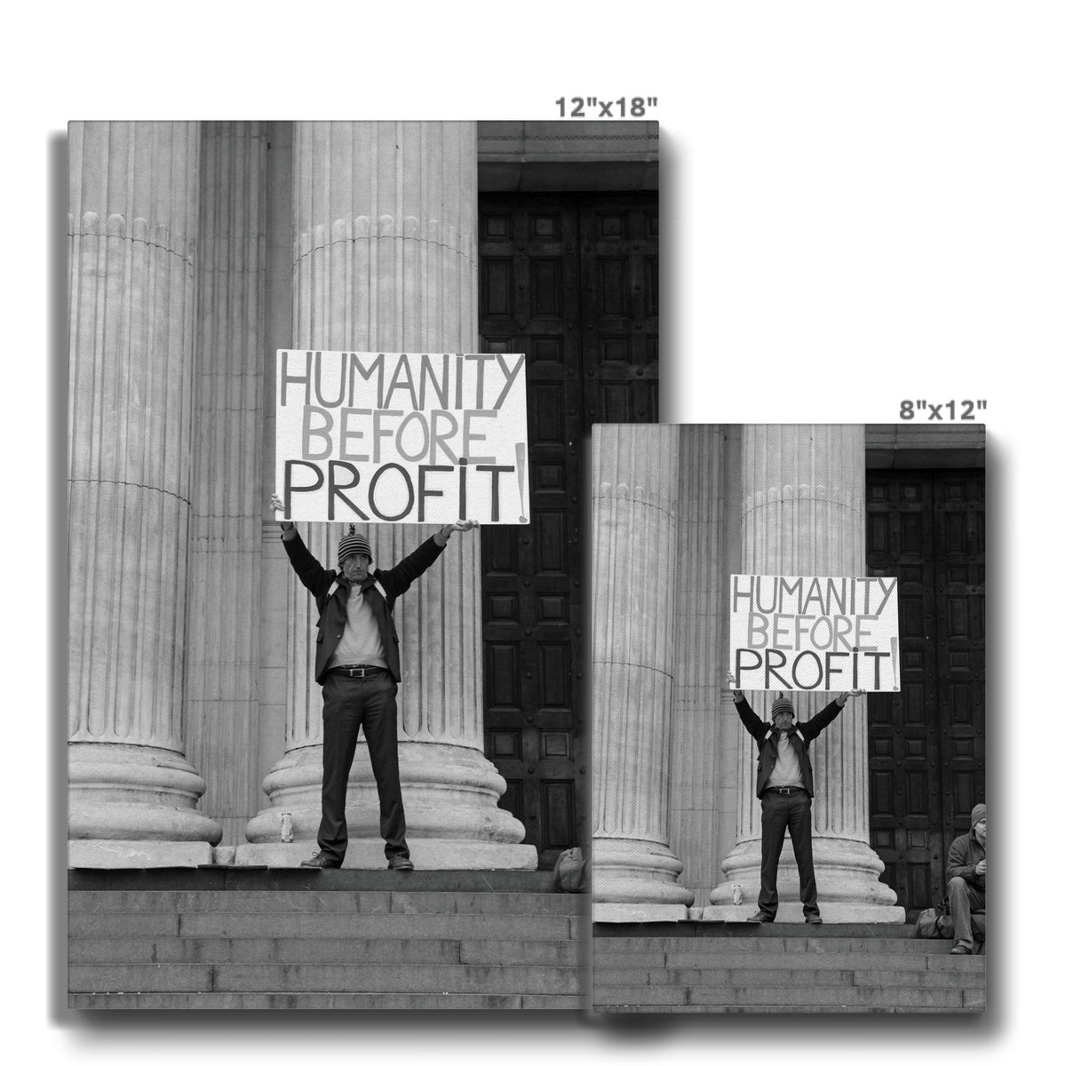 Monochrome 'Humanity Before Profit' Art Canvas