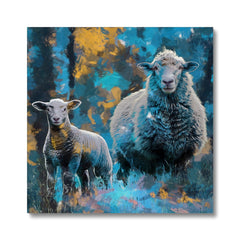 Blue Oil Painting Of Sheep Canvas