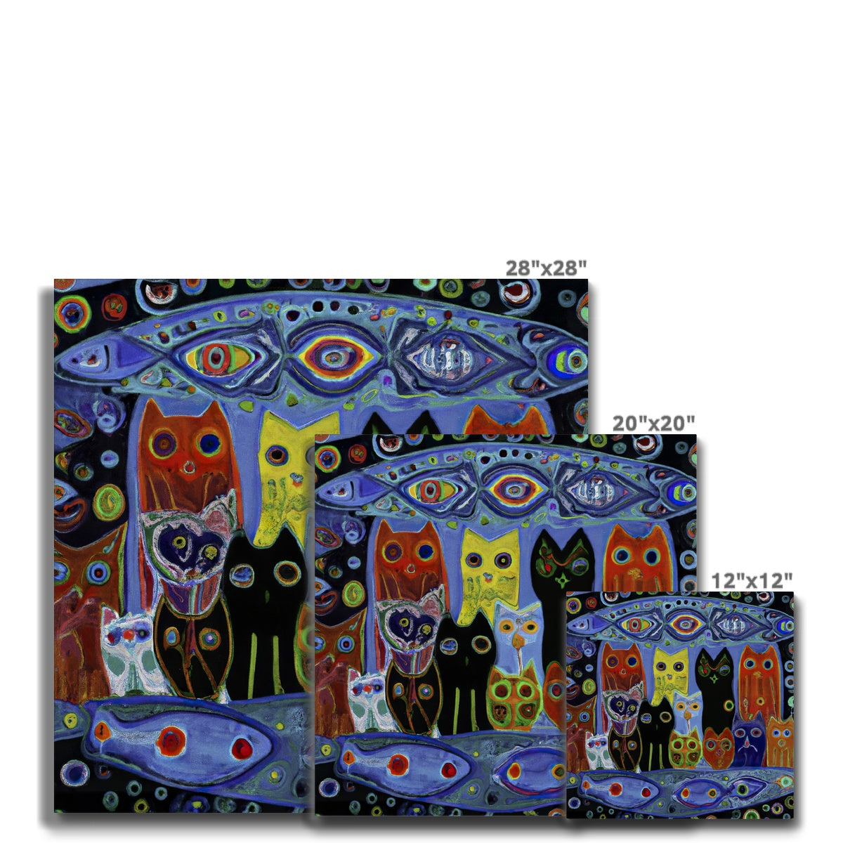 Egyptian Cats & Fish Painting Canvas