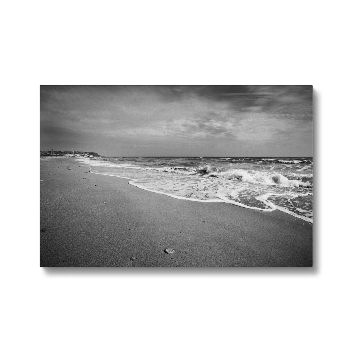 Achromous Whispering Beach Waves Canvas