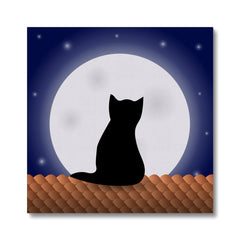 Cat In Solitude With Moon Canvas