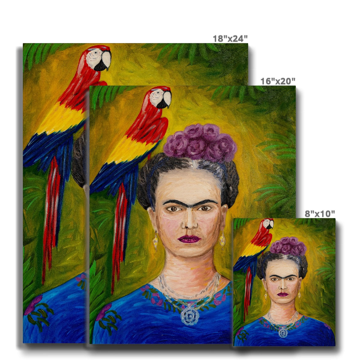 Farida & A Parrot Portrait Canvas